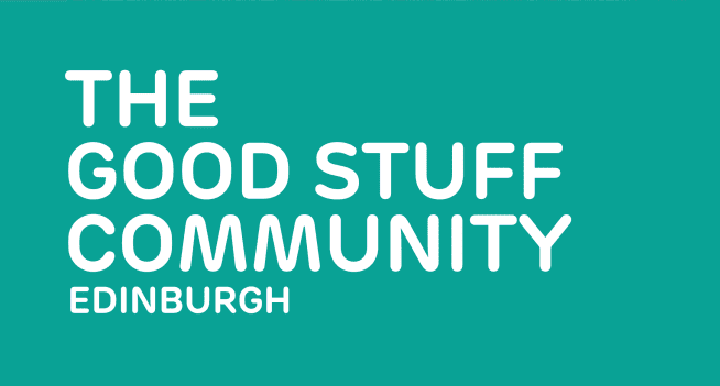 White text on a green background that reads "The Good Stuff Community Edinburgh"
